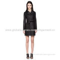 Black Lambskin Leather Trench Coat for Women
